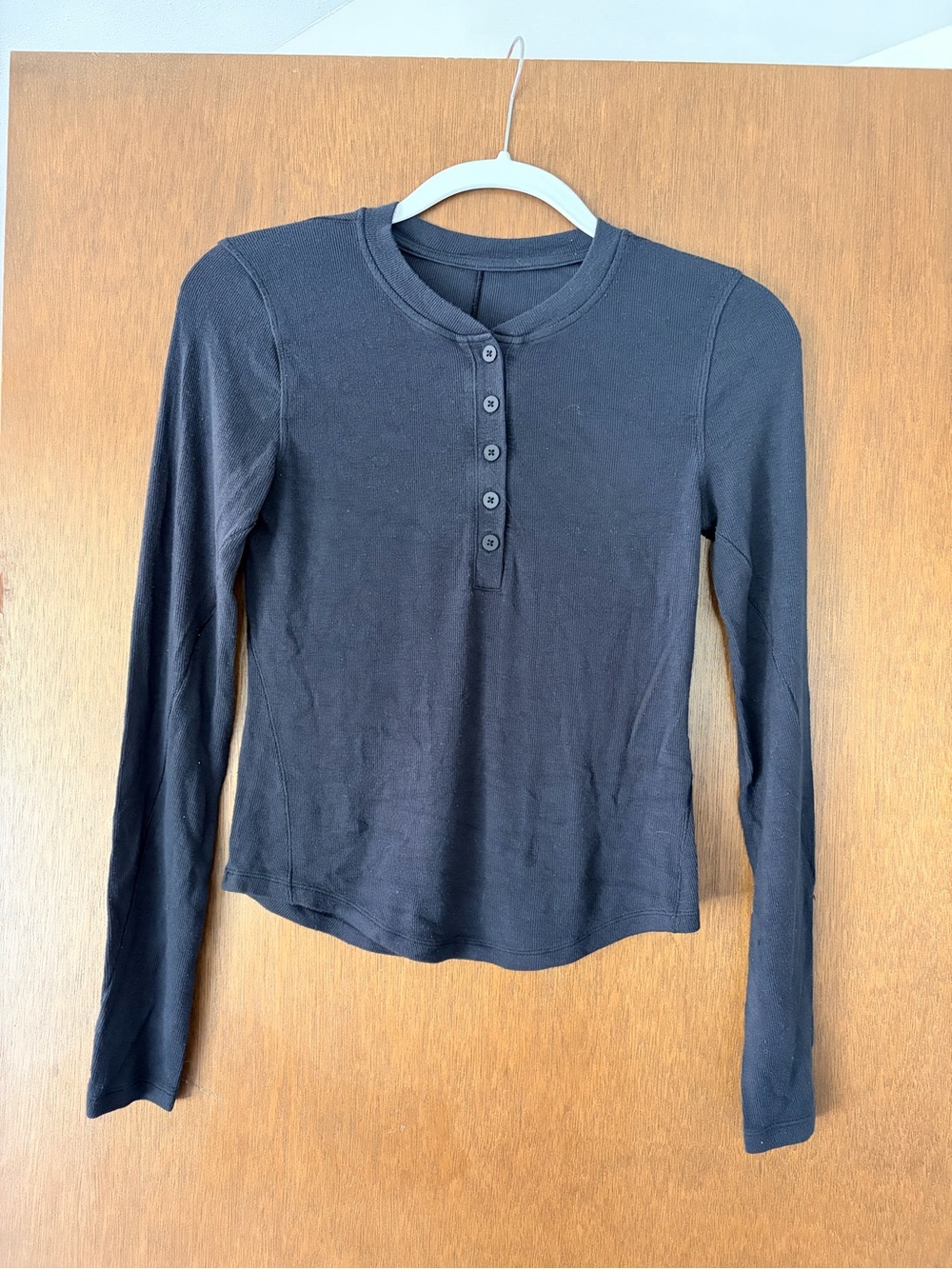 Lululemon Ribbed Long Sleeve Henley Top – Black – Size XS